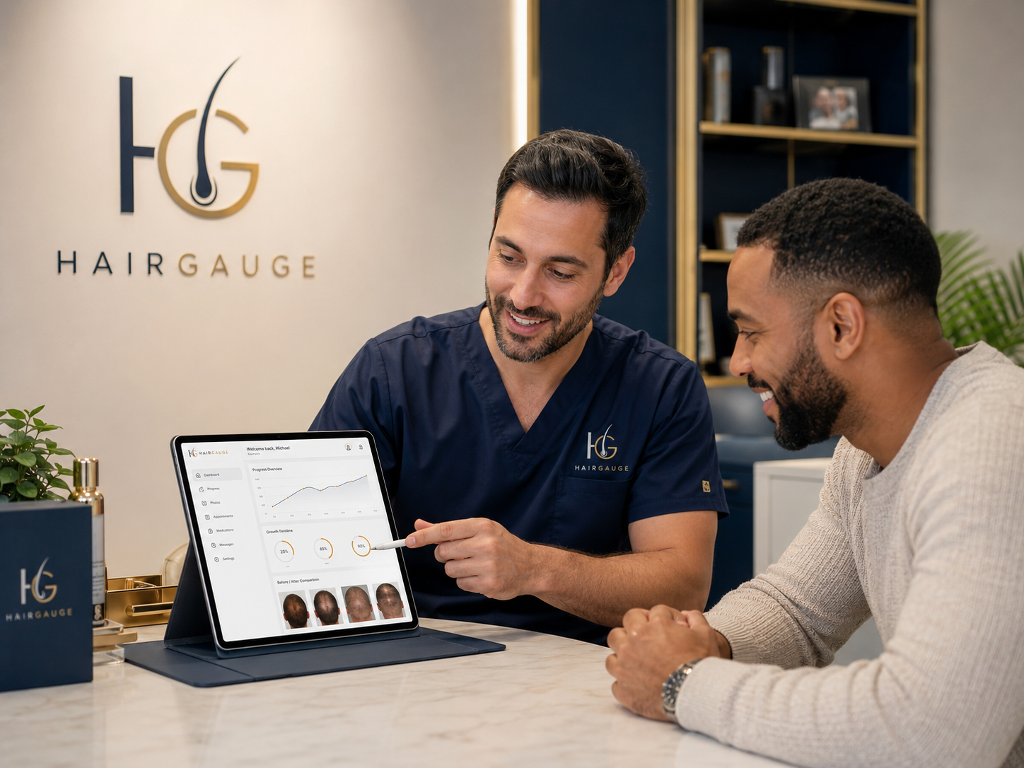 HairGauge clinic workspace dashboard showing privacy-focused clinic-controlled data workflows.